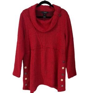 Ali Miles Red/Black Nubby Weave, Relaxed Cowl Neck Tunic - Size XL